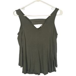 Threads Studio Olive Green Cold Shoulder V-Neck Lightweight Blouse Women Sz S